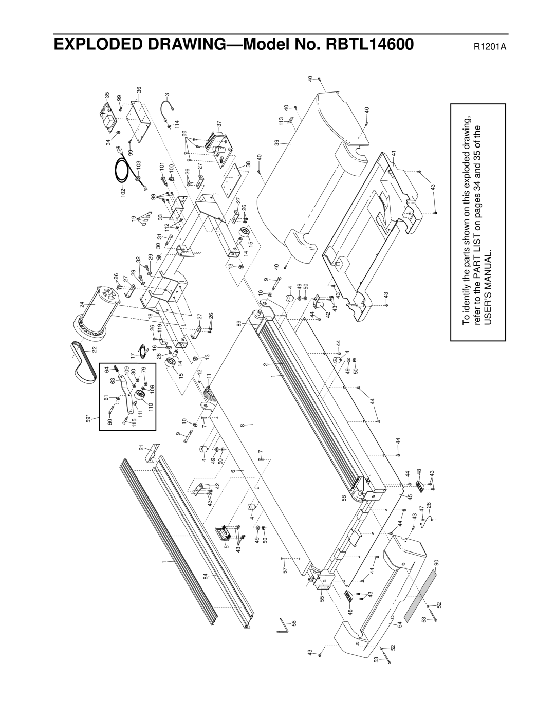 Reebok Fitness manual Exploded DRAWING-Model No. RBTL14600 