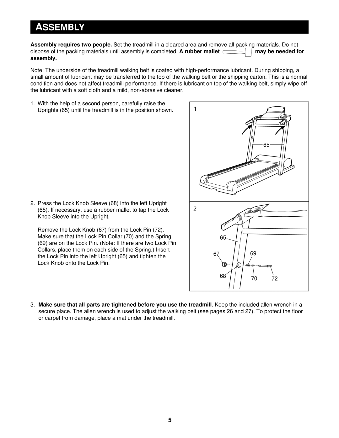 Reebok Fitness RBTL14600 manual Assembly 