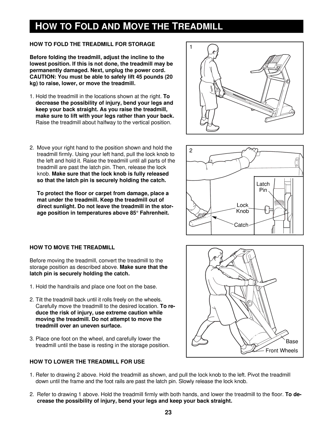 Reebok Fitness RBTL14910 manual HOW to Fold and Move the Treadmill, HOW to Fold the Treadmill for Storage 