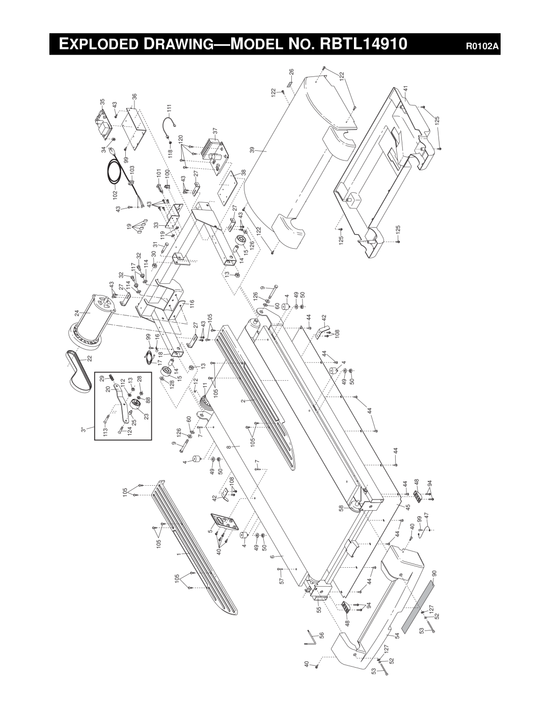 Reebok Fitness manual Exploded, NO. RBTL14910, Drawing-Model, R0102A 