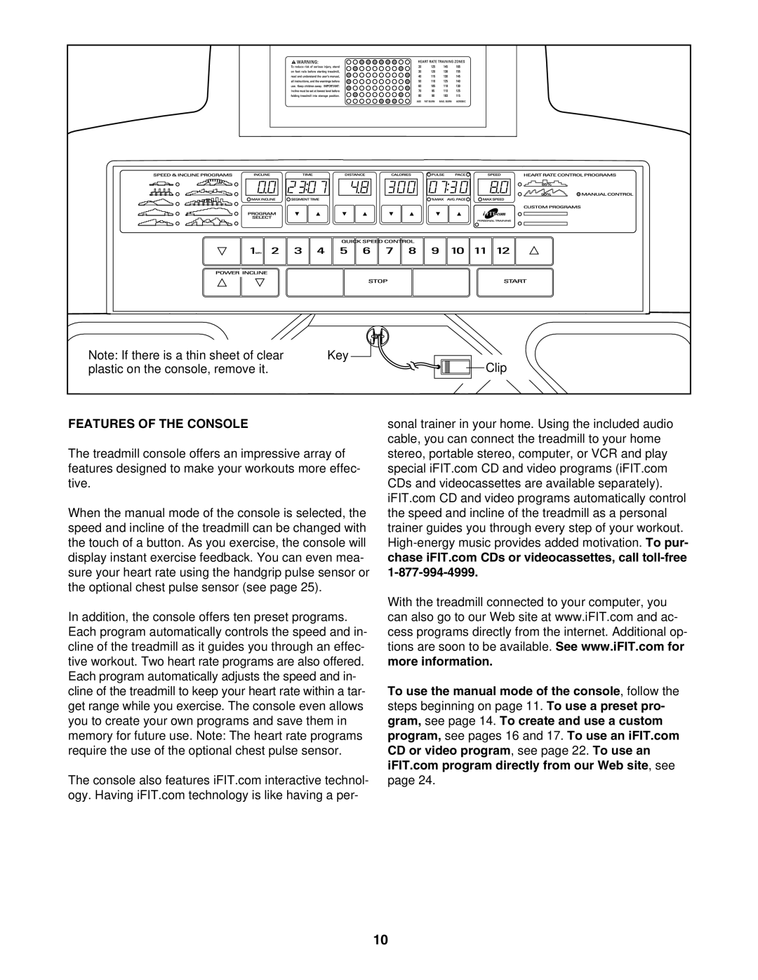 Reebok Fitness RBTL152040 manual Features of the Console 