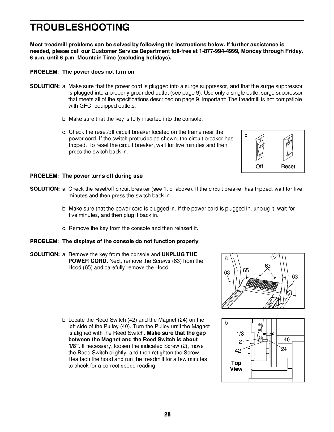 Reebok Fitness RBTL152040 manual Troubleshooting, Problem The power turns off during use, Top 