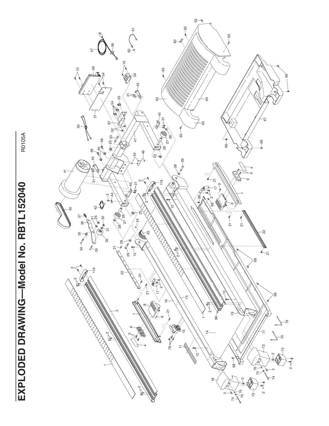 Reebok Fitness manual Exploded DRAWING-Model No. RBTL152040 