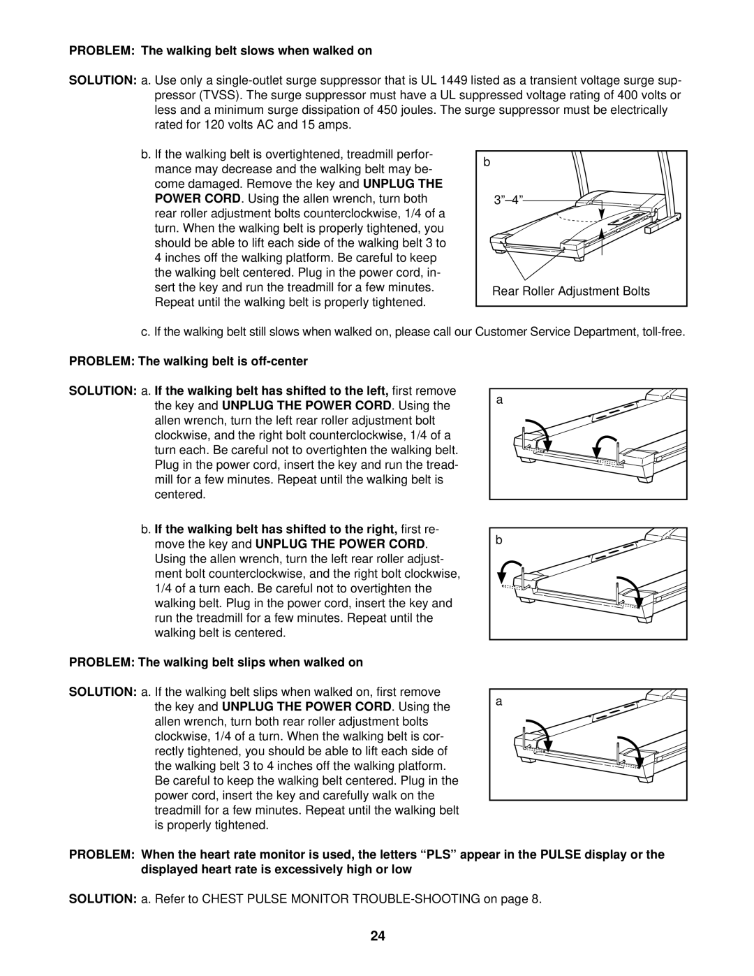 Reebok Fitness RBTL15500 manual Problem The walking belt slows when walked on 