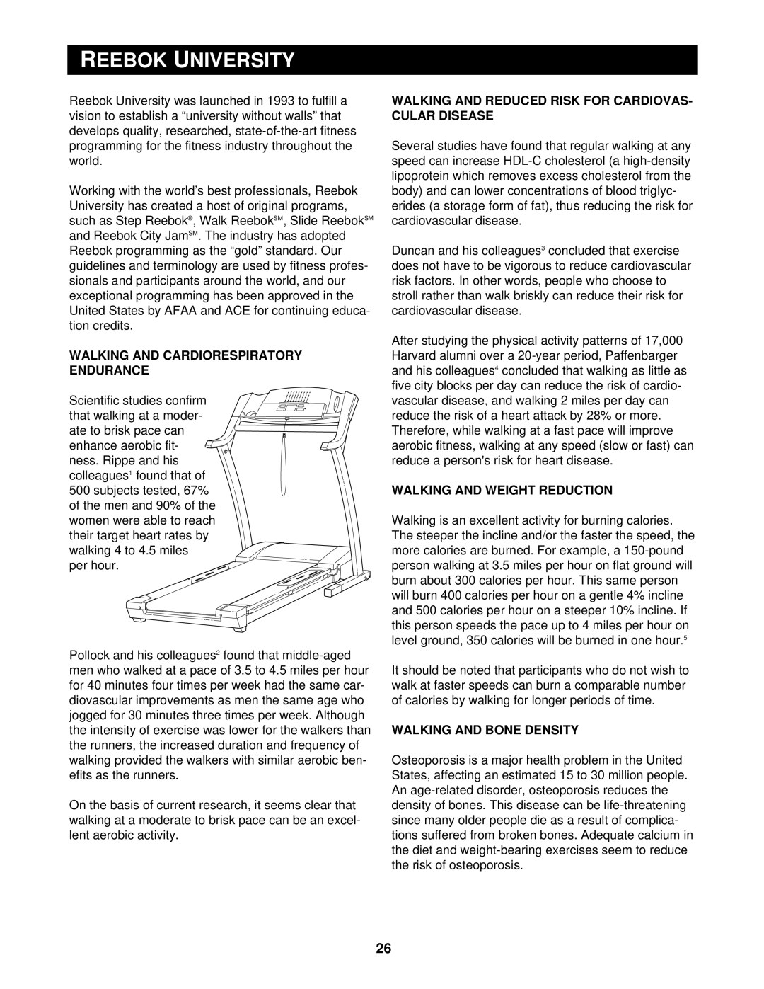 Reebok Fitness RBTL15500 manual Reebok University, Walking and Cardiorespiratory Endurance, Walking and Weight Reduction 