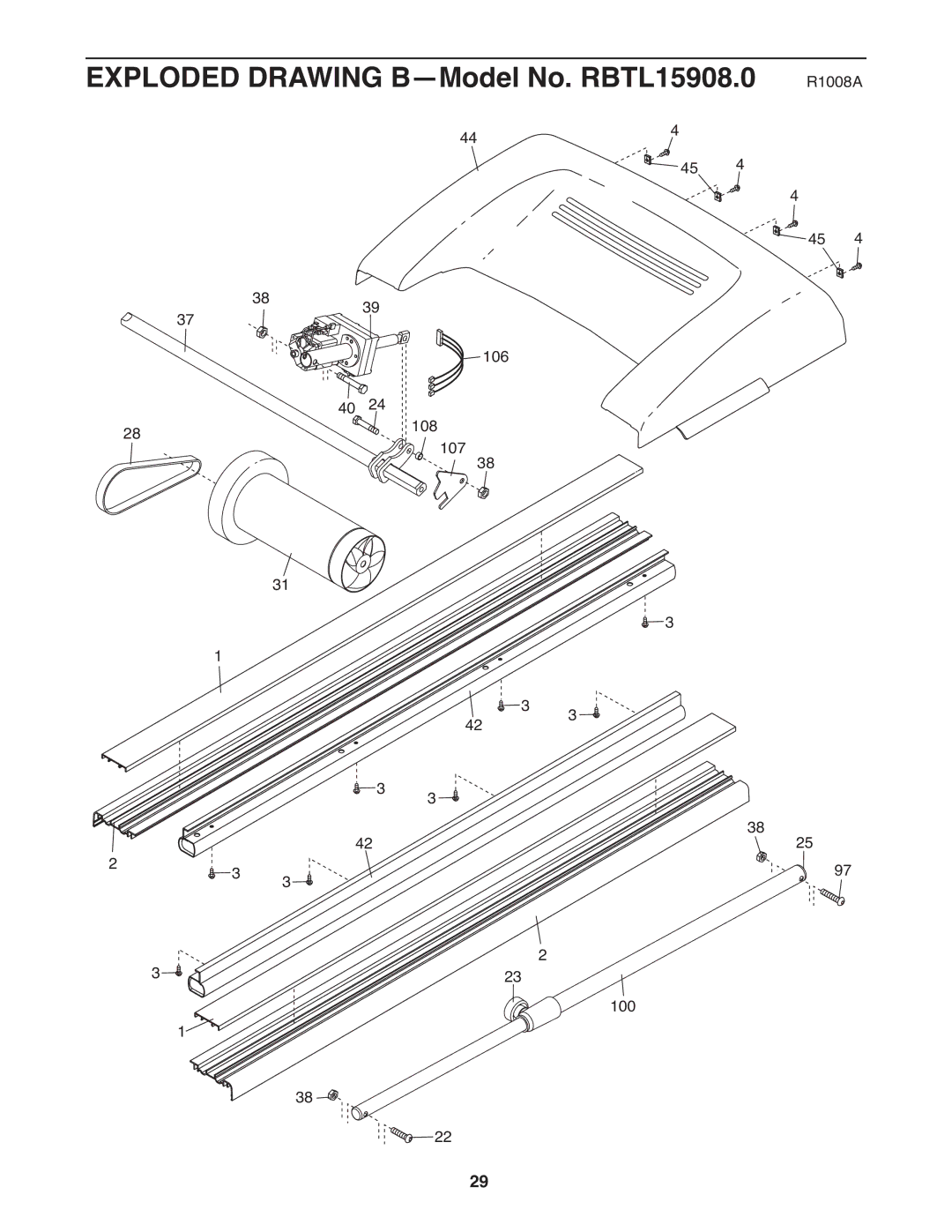 Reebok Fitness manual Exploded Drawing B-Model No. RBTL15908.0 R1008A 