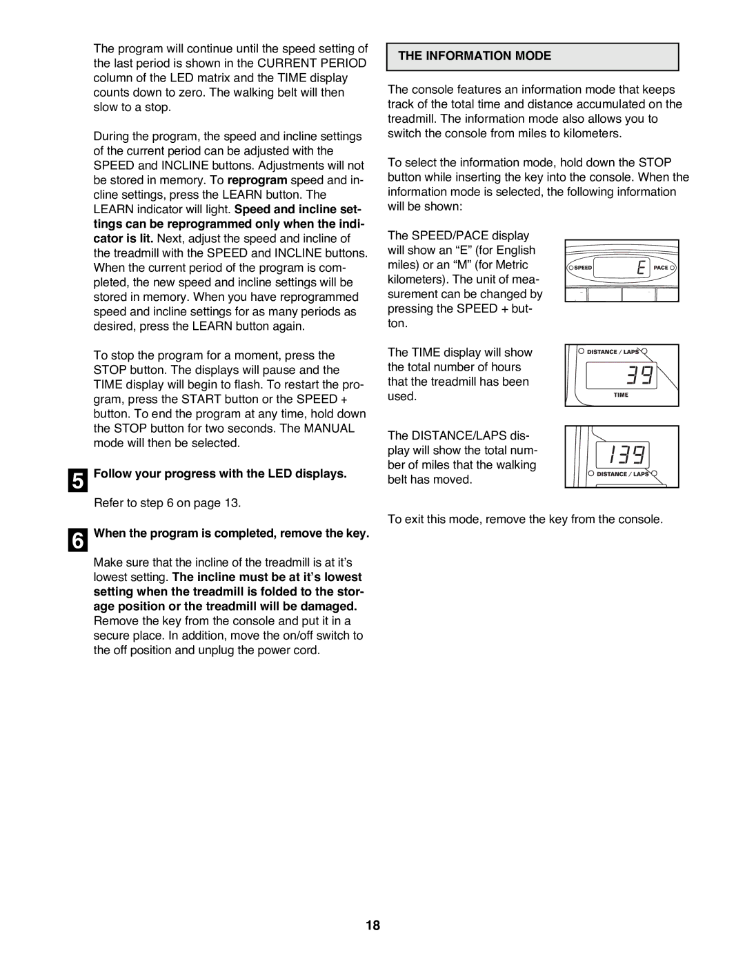 Reebok Fitness RBTL15981 manual Information Mode 