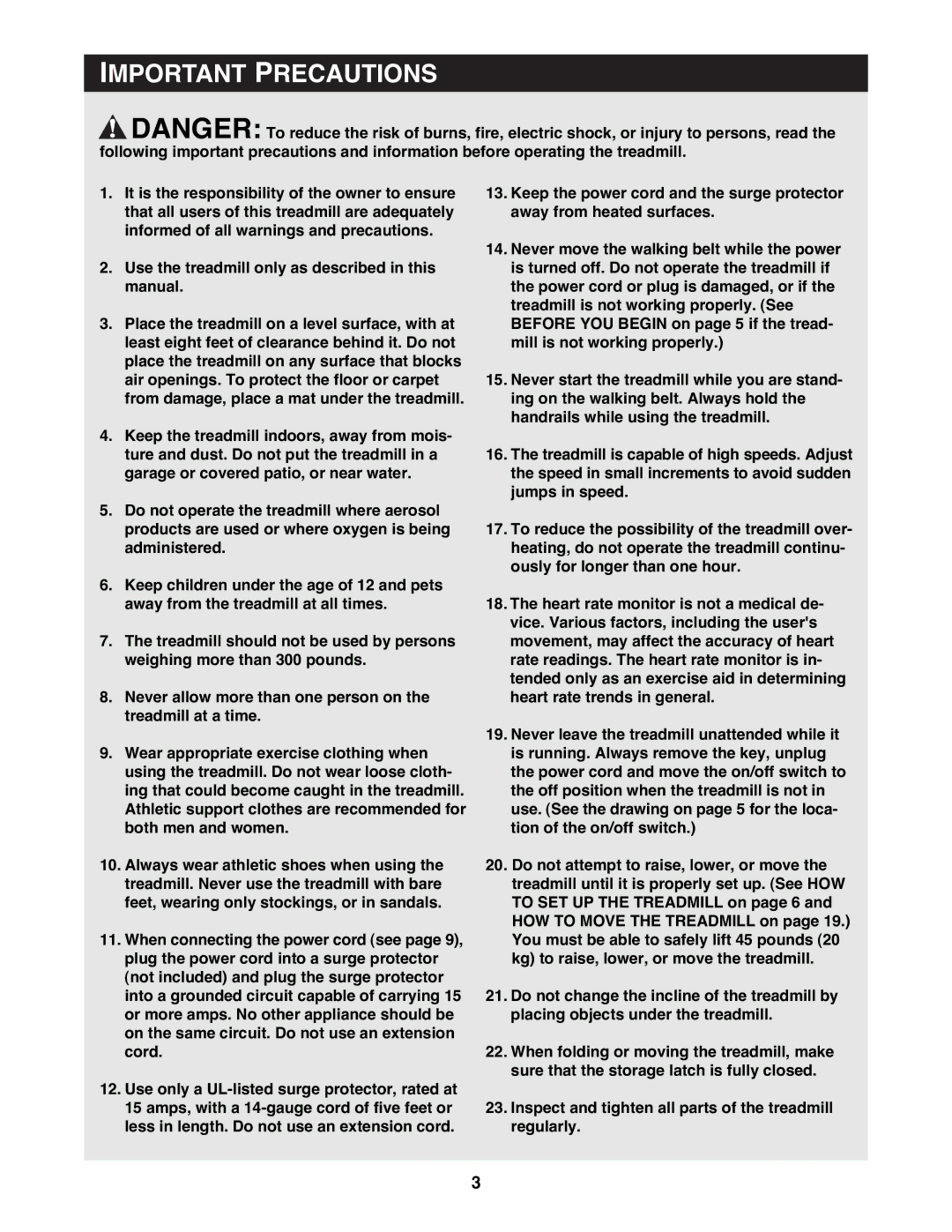 Reebok Fitness RBTL15981 manual Important Precautions 