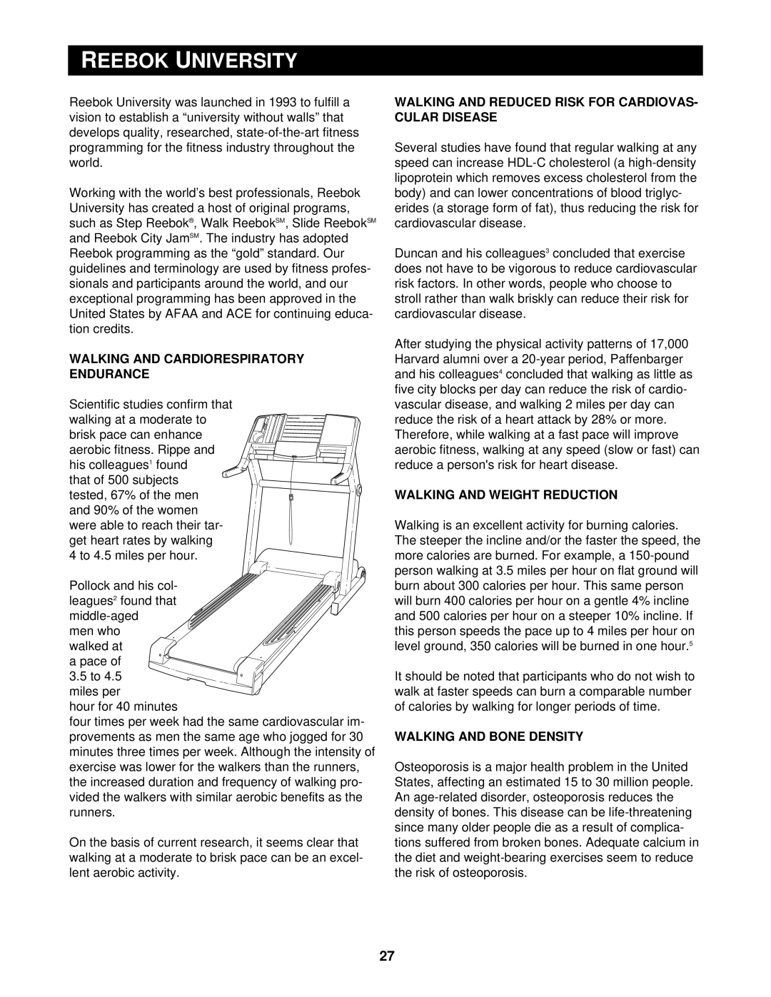 Reebok Fitness RBTL16910 manual Reebok University, Walking and Cardiorespiratory Endurance, Walking and Weight Reduction 