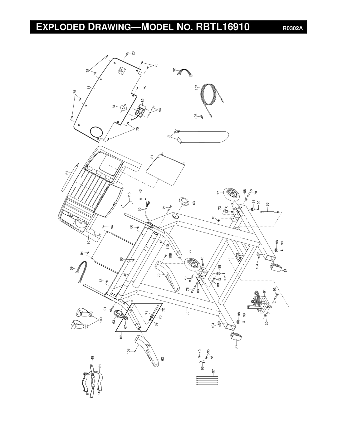 Reebok Fitness manual Exploded DRAWING-MODEL NO. RBTL16910 