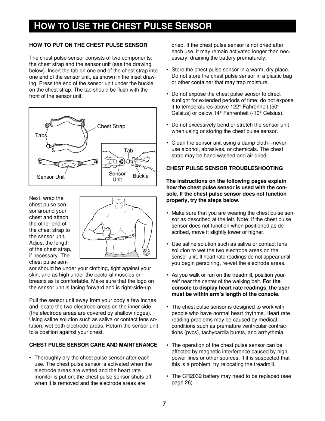 Reebok Fitness RBTL16910 manual HOW to USE the Chest Pulse Sensor, HOW to PUT on the Chest Pulse Sensor 