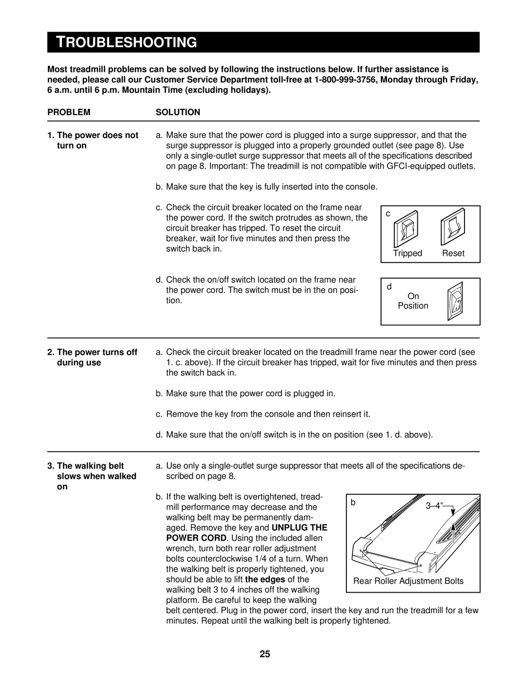 Reebok Fitness RBTL16911 manual Troubleshooting, Problemsolution 