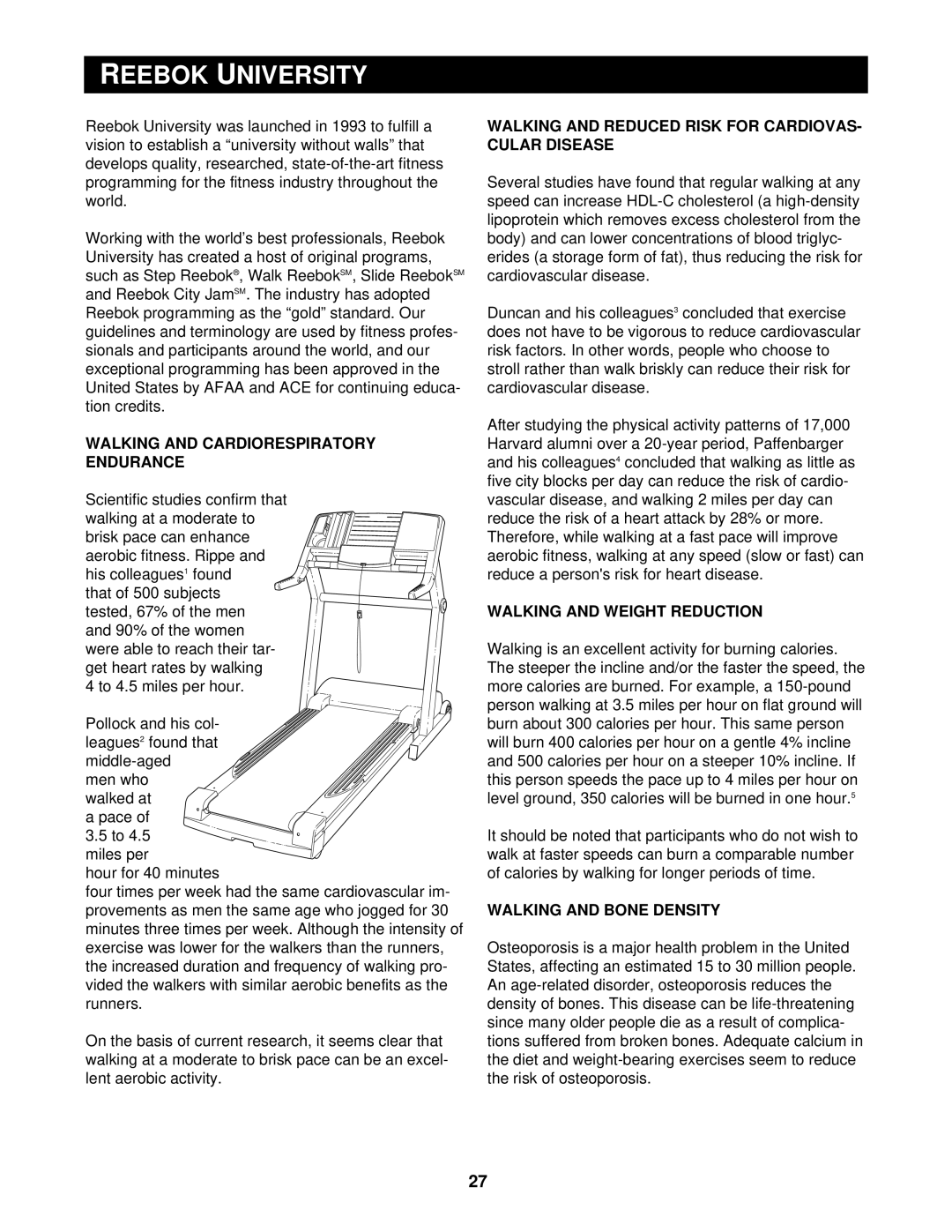 Reebok Fitness RBTL16911 manual Reebok University, Walking and Cardiorespiratory Endurance, Walking and Weight Reduction 