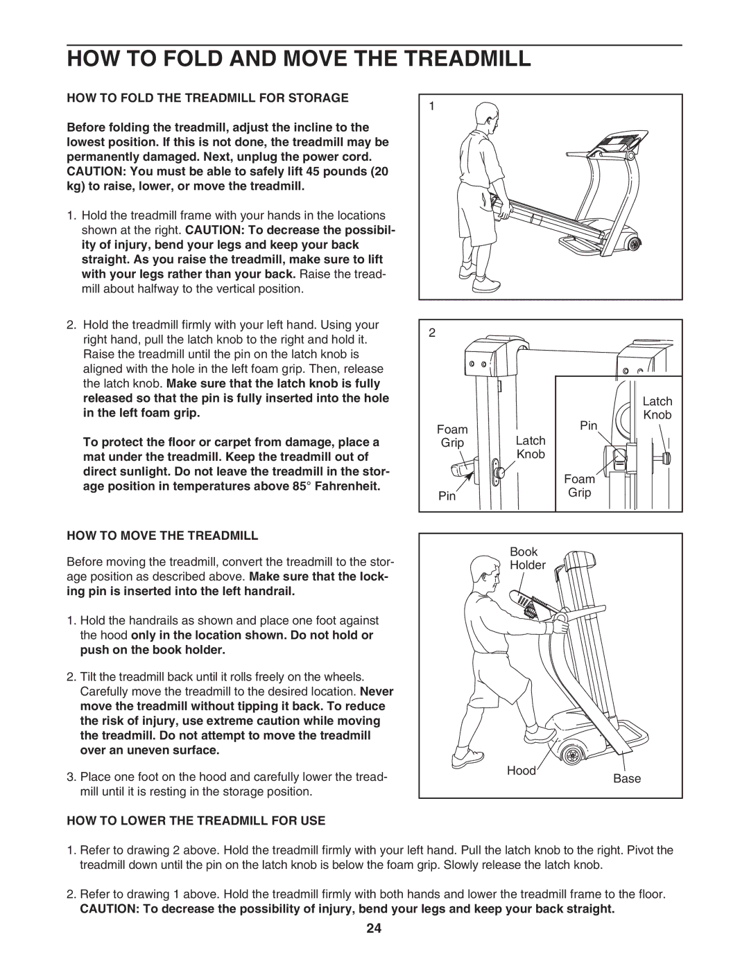 Reebok Fitness RBTL16921 manual HOW to Fold and Move the Treadmill, HOW to Fold the Treadmill for Storage 