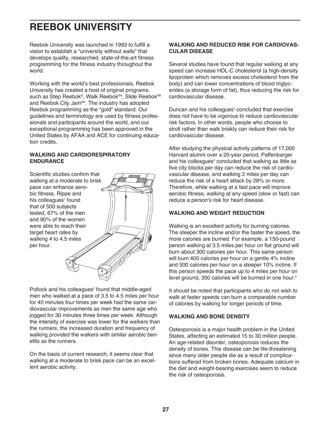 Reebok Fitness RBTL16921 manual Reebok University, Walking and Cardiorespiratory Endurance, Walking and Weight Reduction 