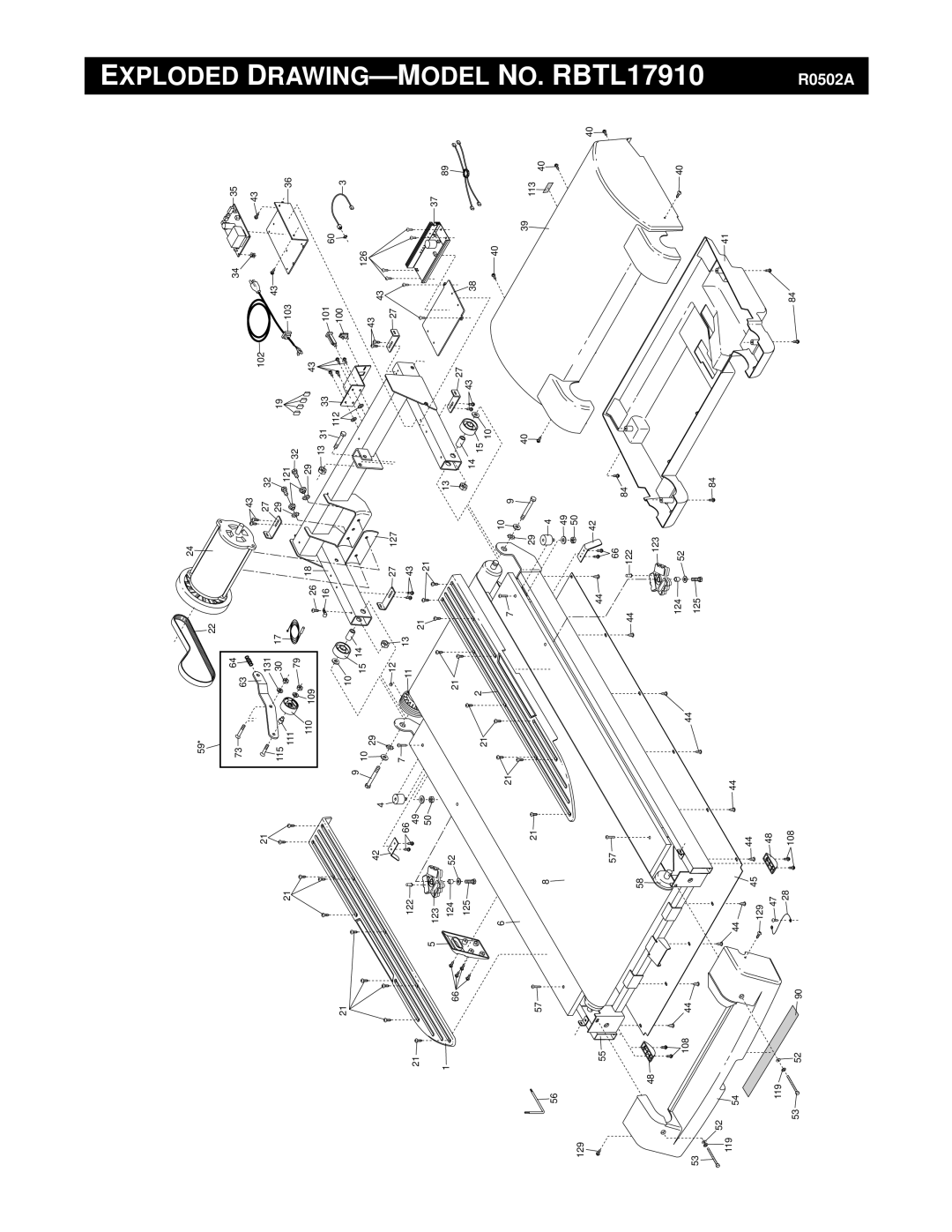 Reebok Fitness manual Exploded DRAWING-MODEL NO. RBTL17910 