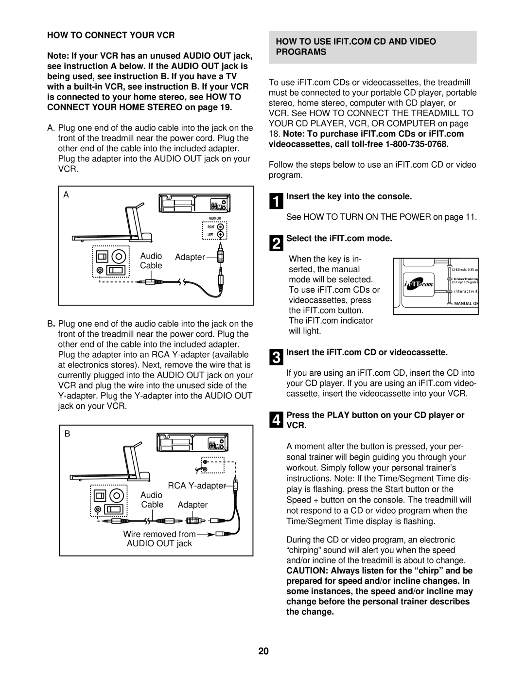 Reebok Fitness RBTL18910 HOW to Connect Your VCR, Audio Adapter Cable, PressVCR. the Play button on your CD player or 