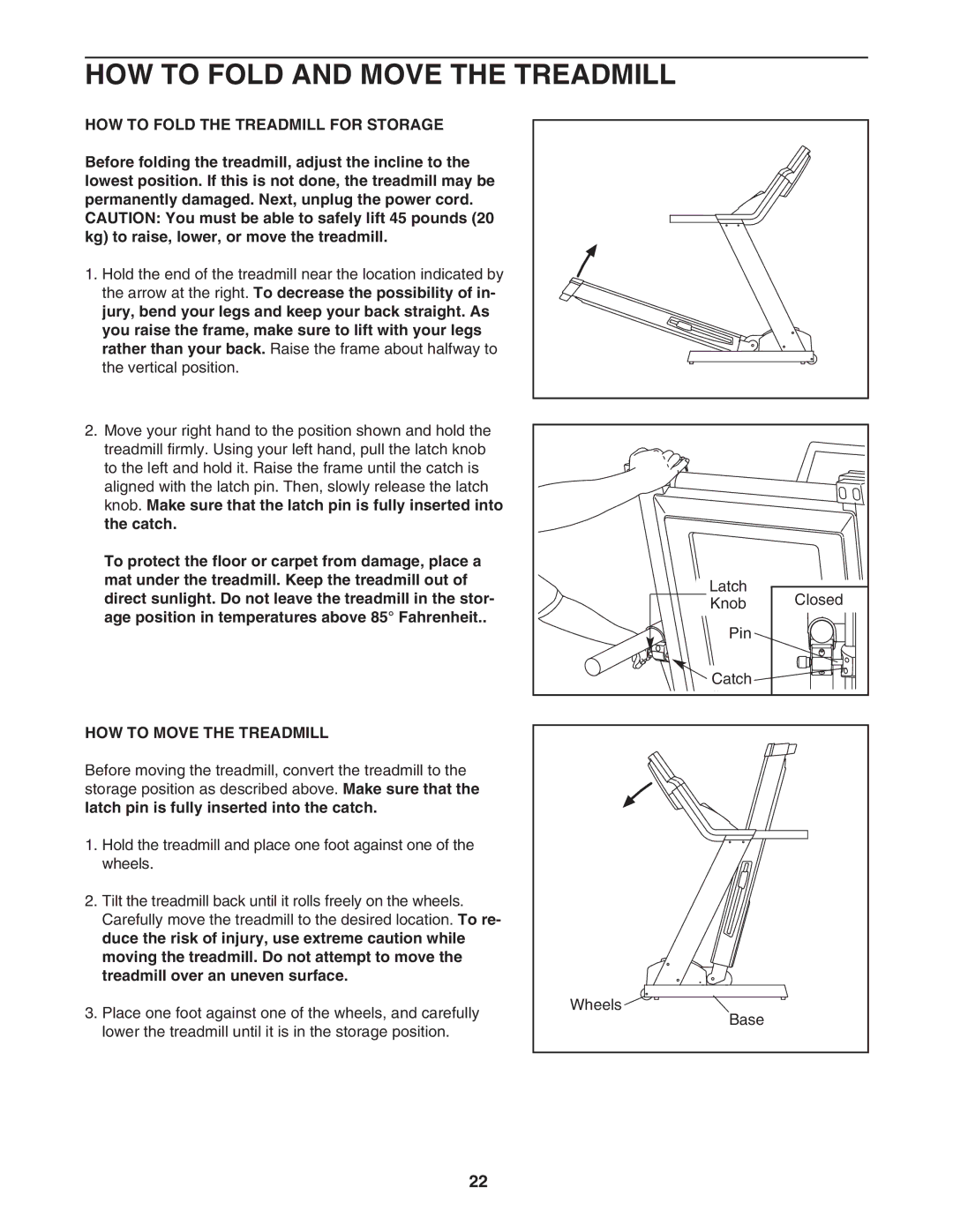 Reebok Fitness RBTL19605.0 manual HOW to Fold and Move the Treadmill, HOW to Fold the Treadmill for Storage 