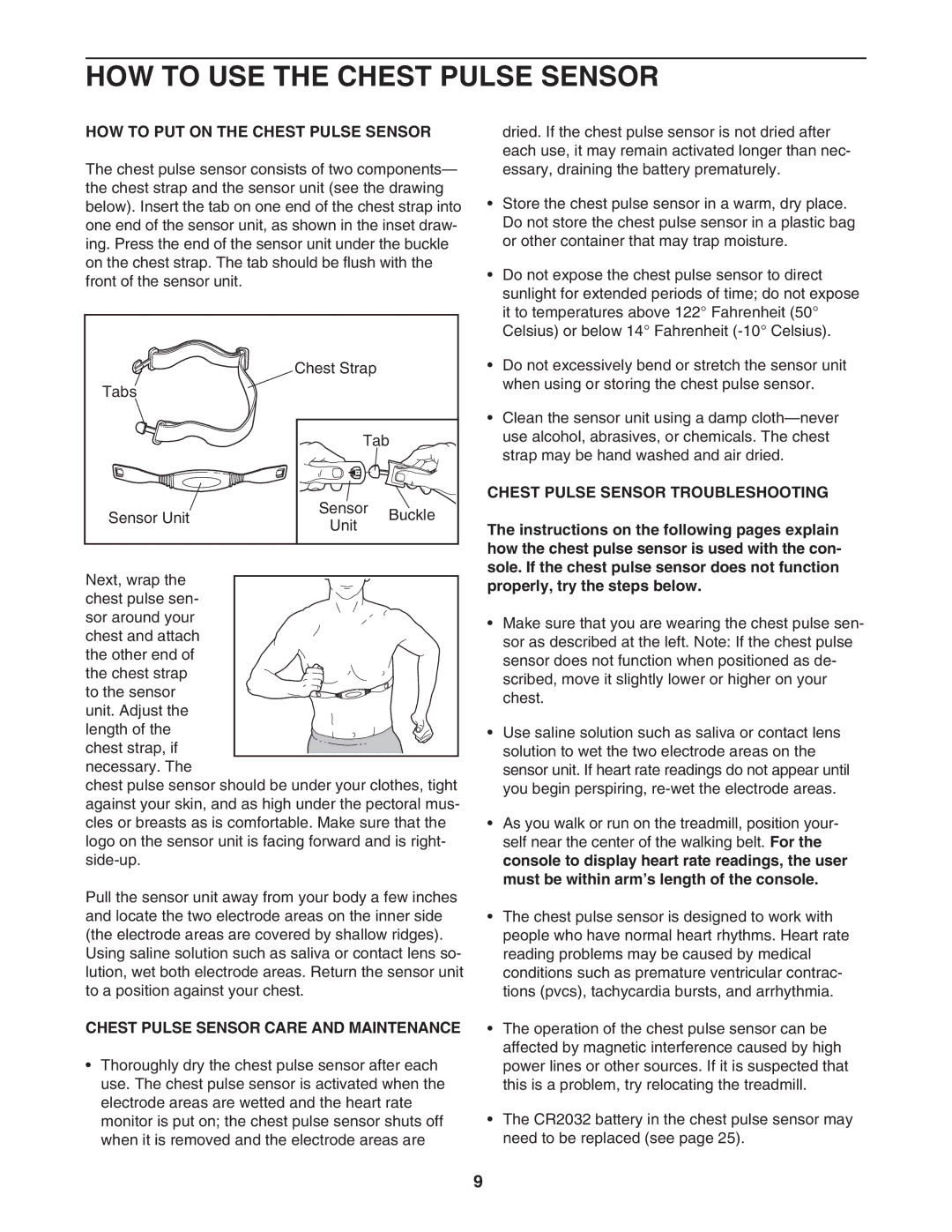 Reebok Fitness RBTL19605.0 manual HOW to USE the Chest Pulse Sensor, HOW to PUT on the Chest Pulse Sensor 