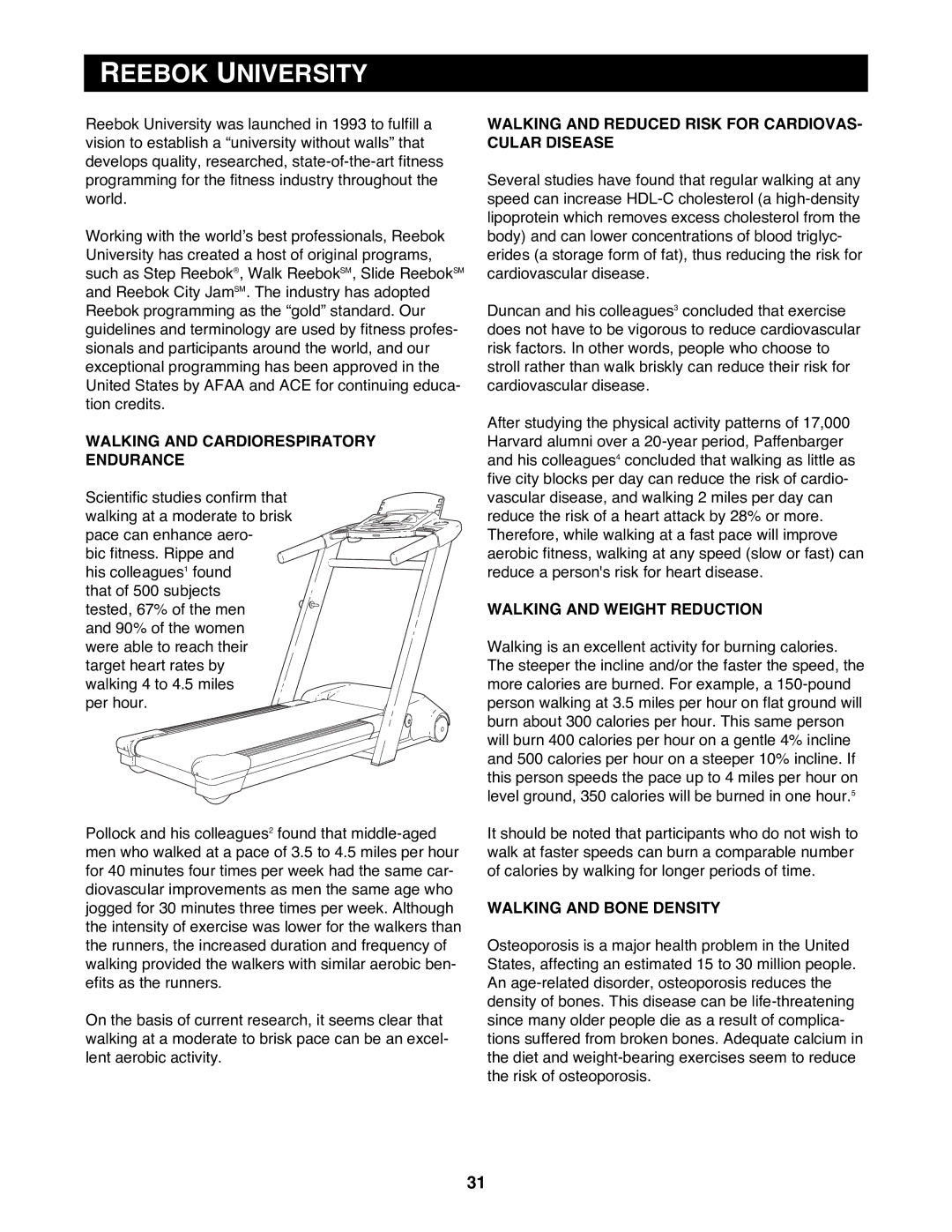 Reebok Fitness RBTL19900 manual Reebok University, Walking and Cardiorespiratory Endurance, Walking and Weight Reduction 