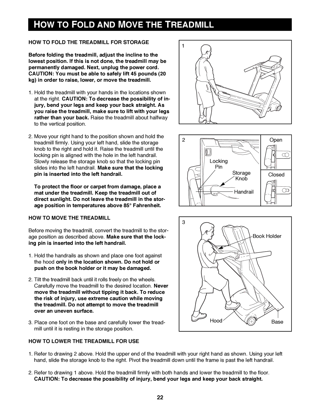 Reebok Fitness RBTL19980 manual HOW to Fold and Move the Treadmill, HOW to Fold the Treadmill for Storage 