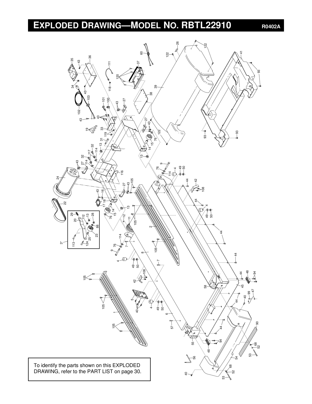 Reebok Fitness manual Exploded DRAWING-MODEL NO. RBTL22910 