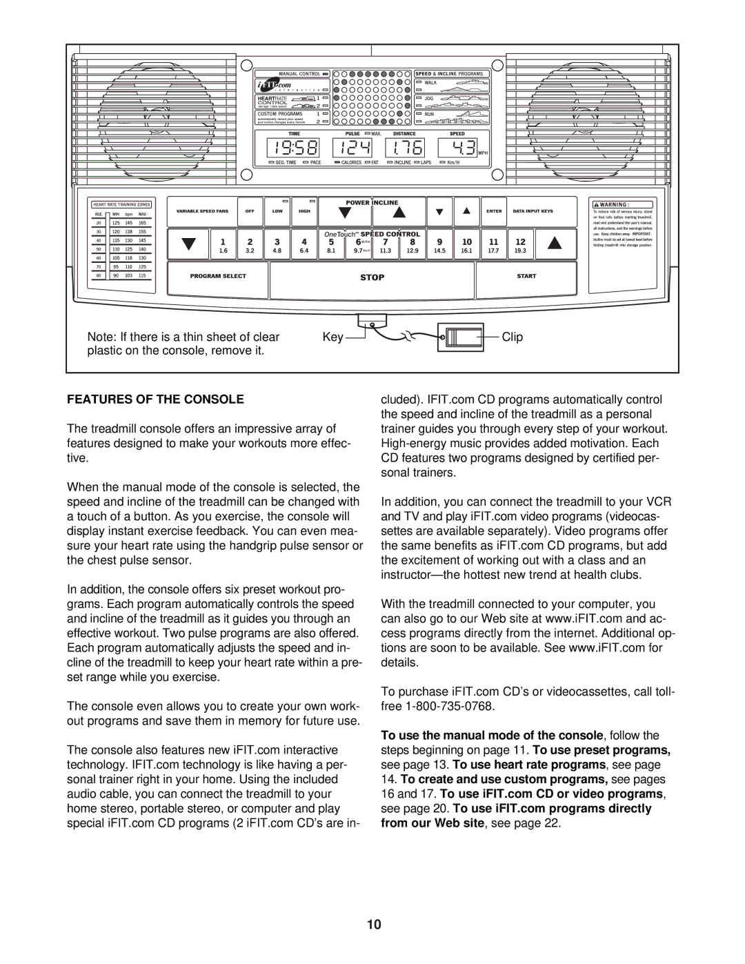 Reebok Fitness RBTL22920 manual Features of the Console 