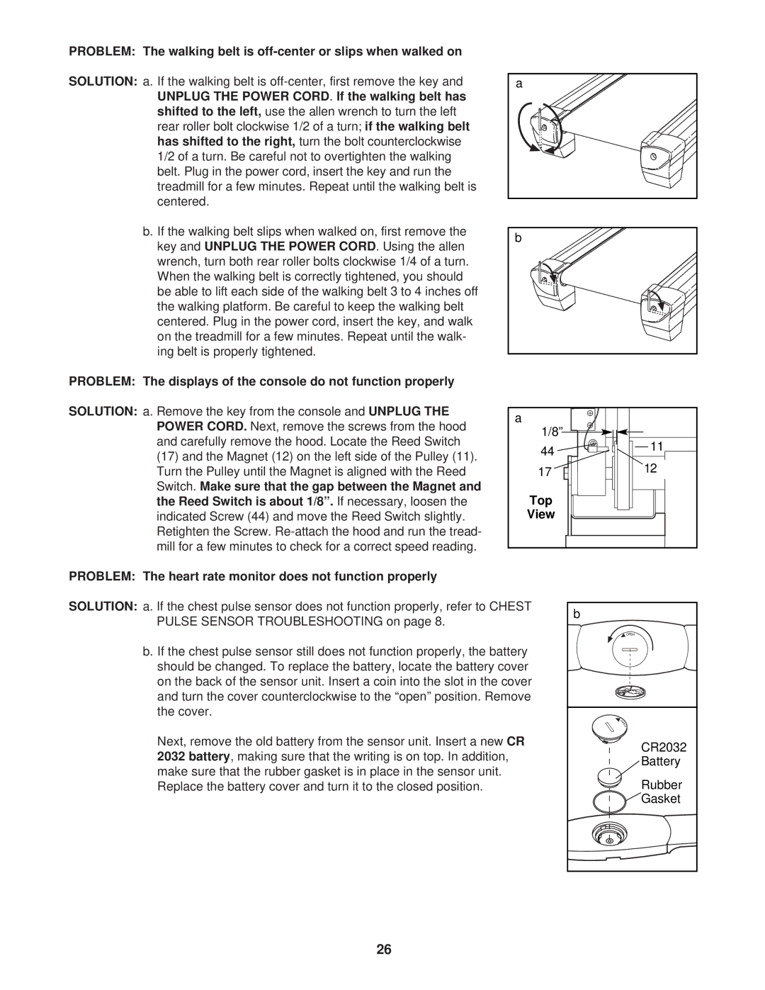 Reebok Fitness RBTL22920 manual Top, Problem The heart rate monitor does not function properly 