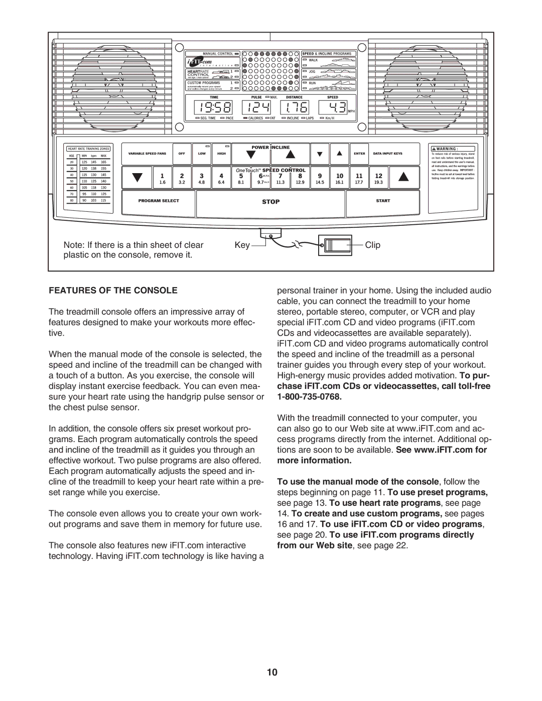 Reebok Fitness RBTL22921 manual Features of the Console 