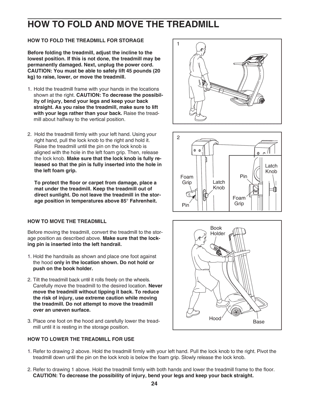 Reebok Fitness RBTL22921 manual HOW to Fold and Move the Treadmill, HOW to Fold the Treadmill for Storage 