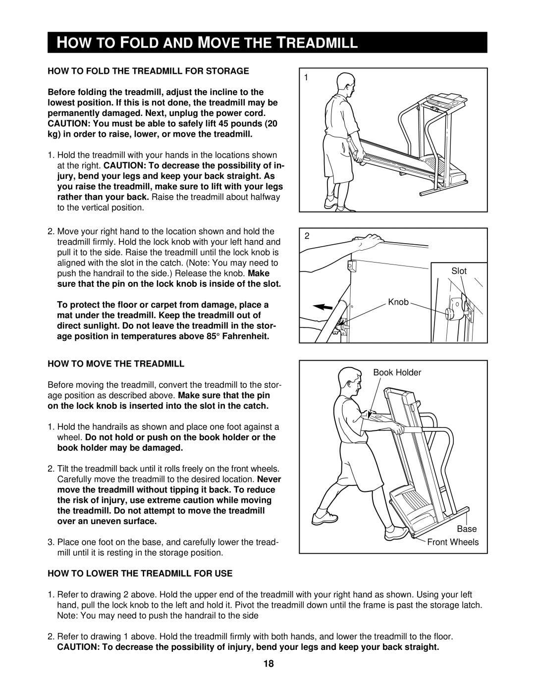 Reebok Fitness RBTL59110 manual HOW to Fold and Move the Treadmill, HOW to Fold the Treadmill for Storage 