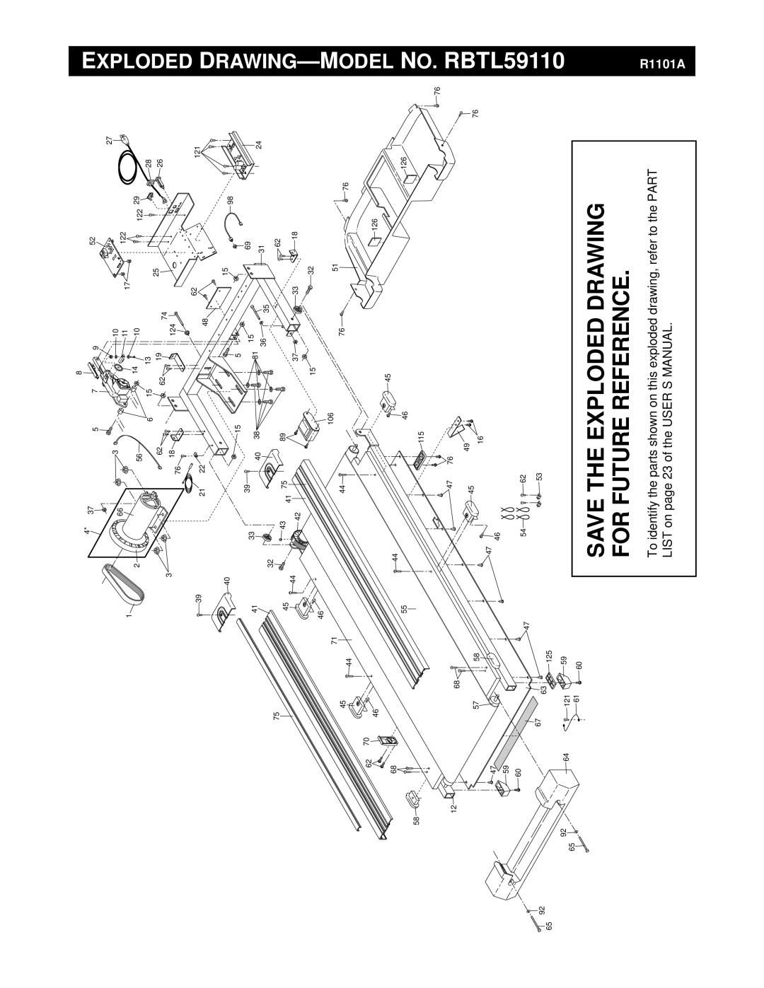 Reebok Fitness RBTL59110 manual Save the Exploded Drawing for Future Reference, Exploded DRAWING-MODEL no 