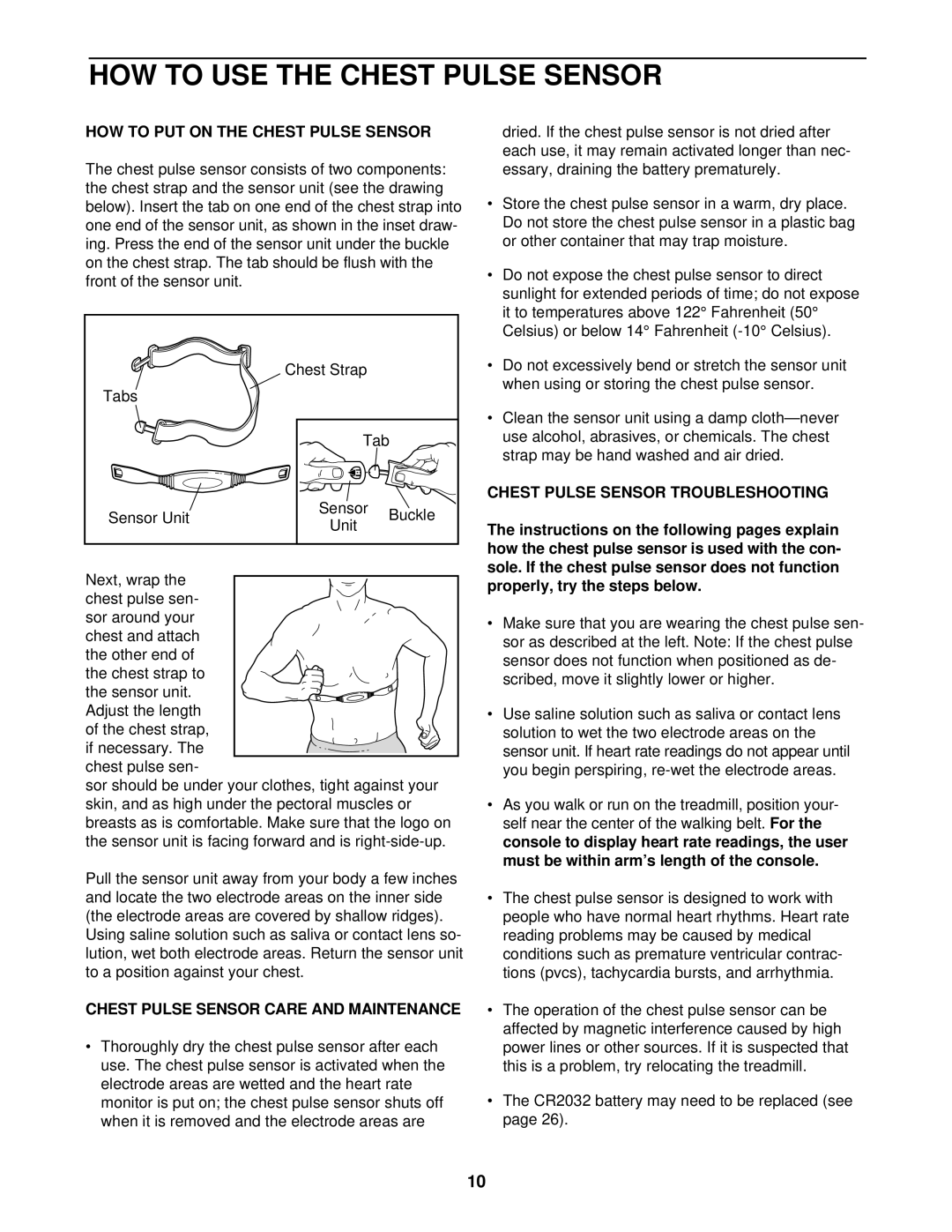 Reebok Fitness RBTL69920 manual HOW to USE the Chest Pulse Sensor, HOW to PUT on the Chest Pulse Sensor 