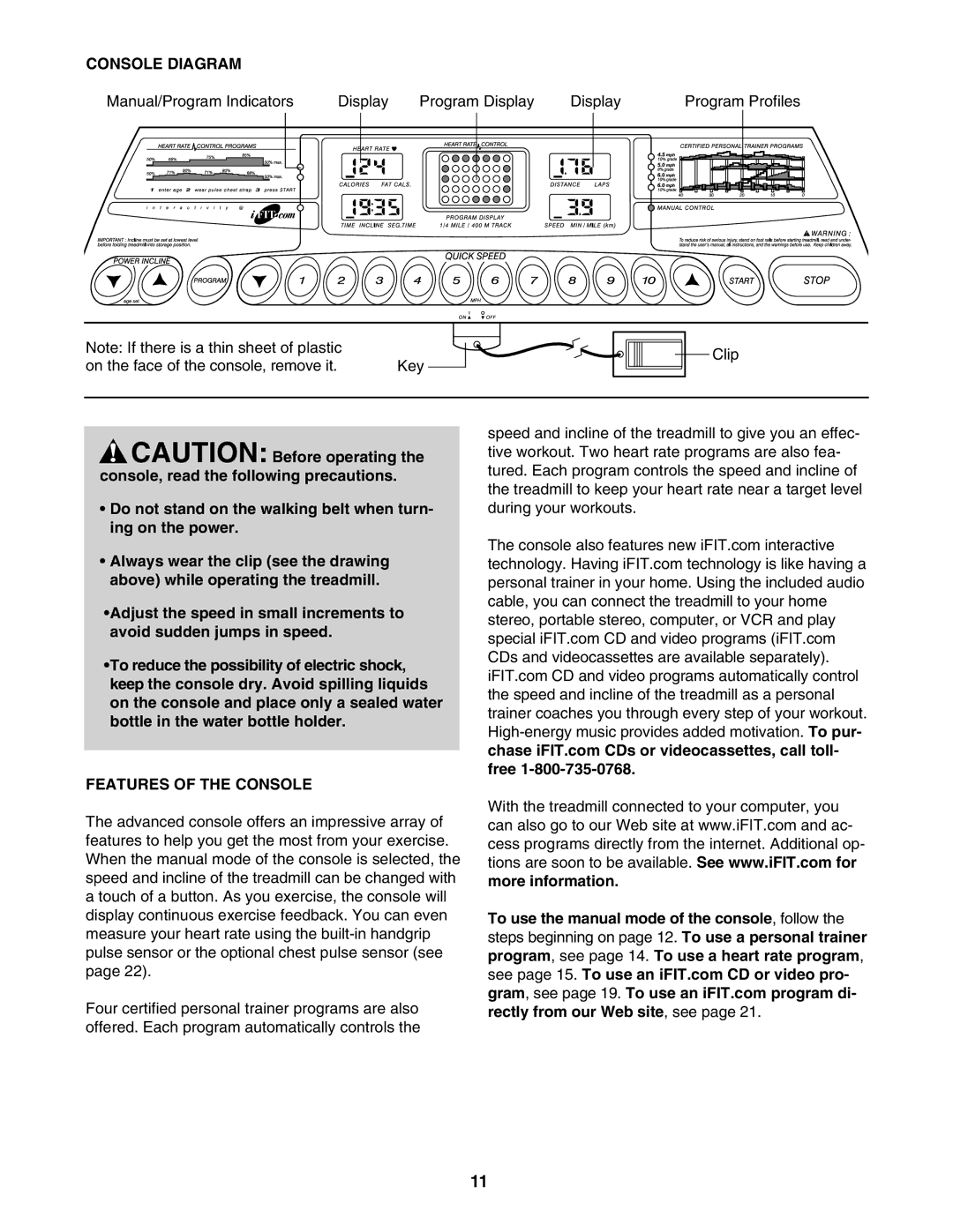 Reebok Fitness RBTL71930 manual Console Diagram, Features of the Console 