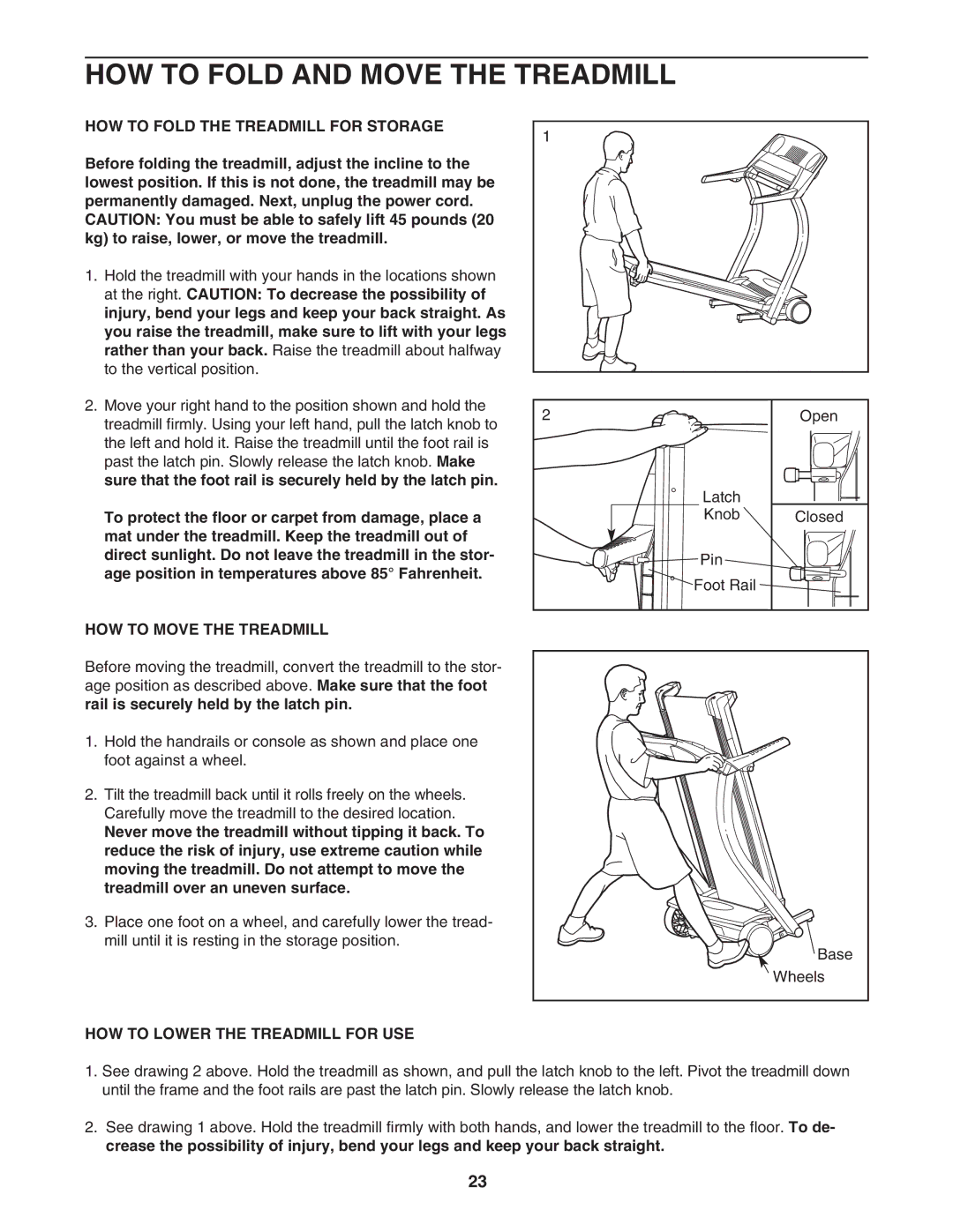 Reebok Fitness RBTL71930 manual HOW to Fold and Move the Treadmill, HOW to Fold the Treadmill for Storage 