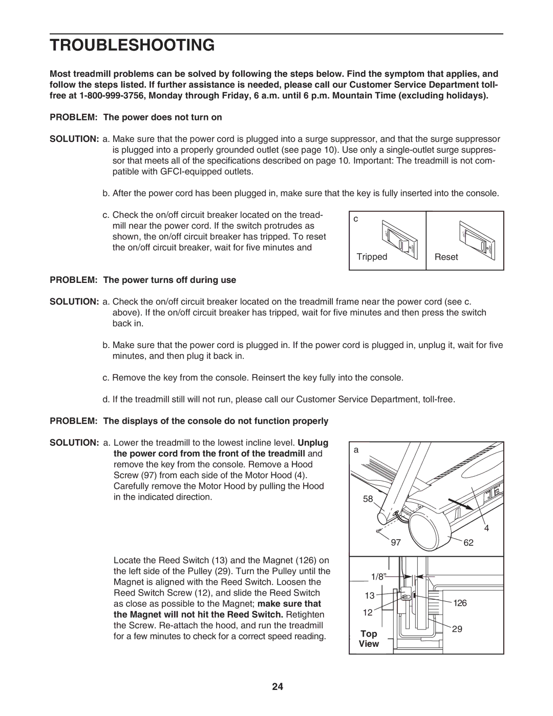 Reebok Fitness RBTL71930 manual Troubleshooting, Problem The power turns off during use, Top 