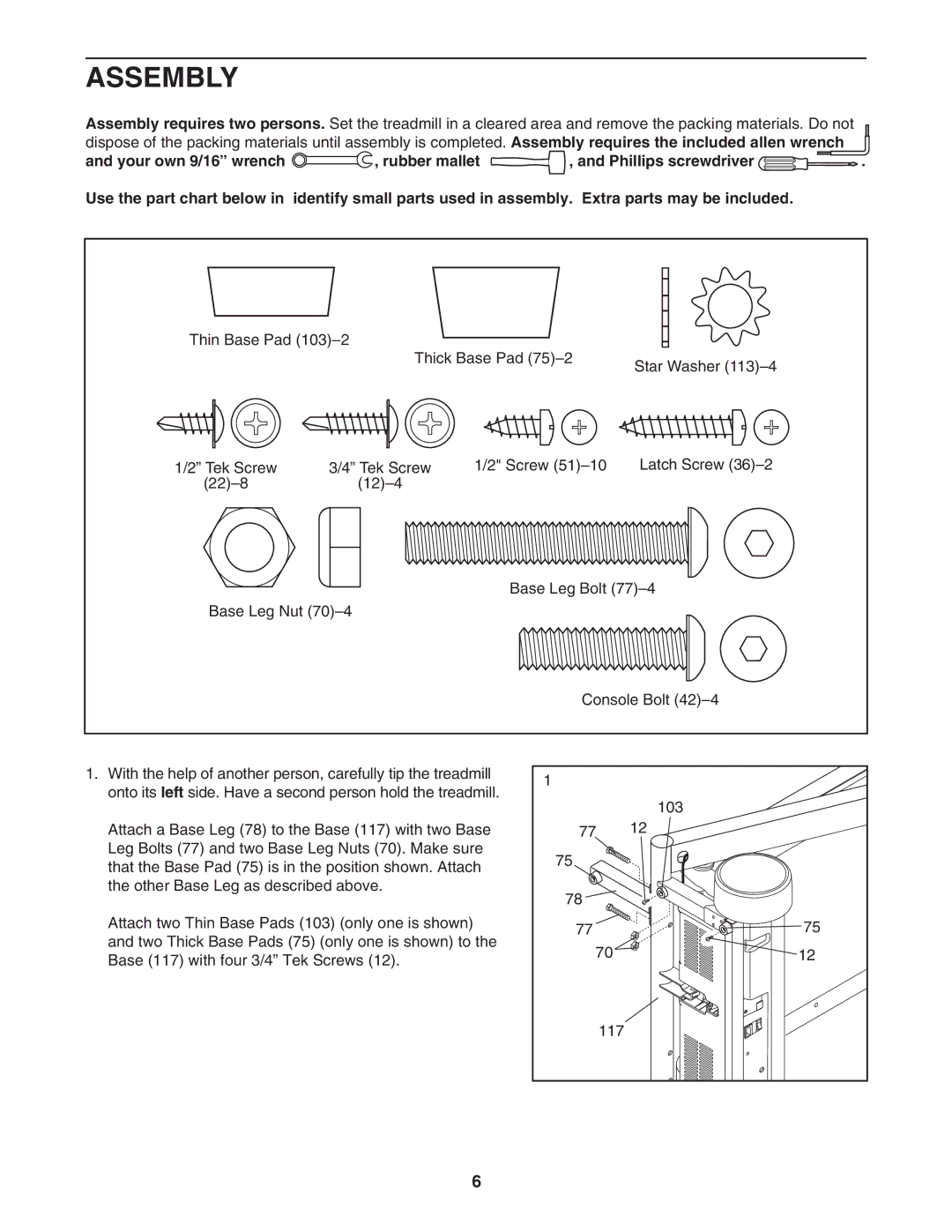 Reebok Fitness RBTL71930 manual Assembly 