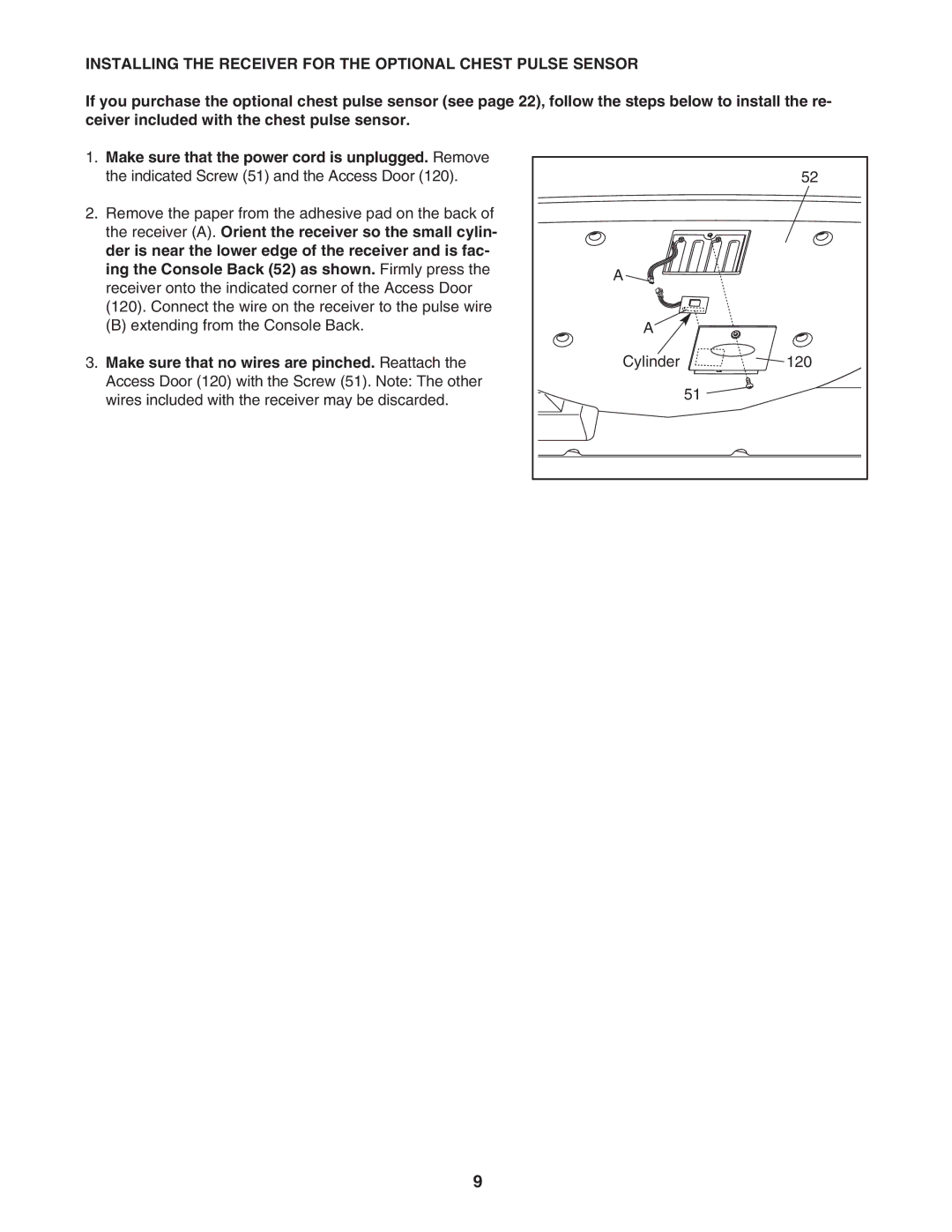 Reebok Fitness RBTL71930 manual Installing the Receiver for the Optional Chest Pulse Sensor 