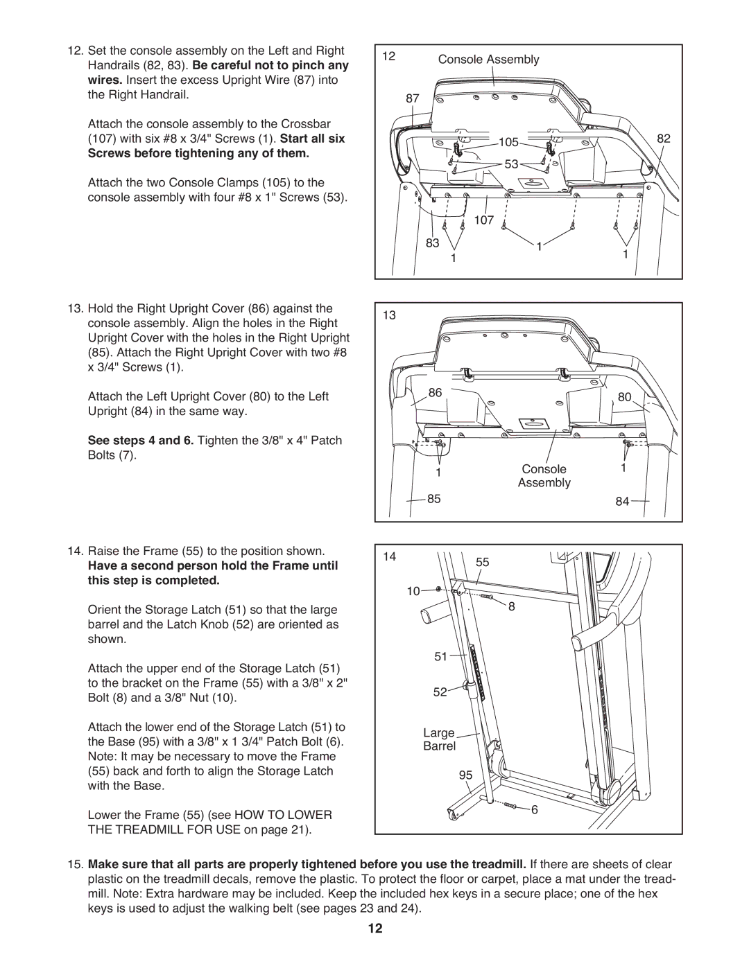 Reebok Fitness RBTL76009.0 manual Screws before tightening any of them 