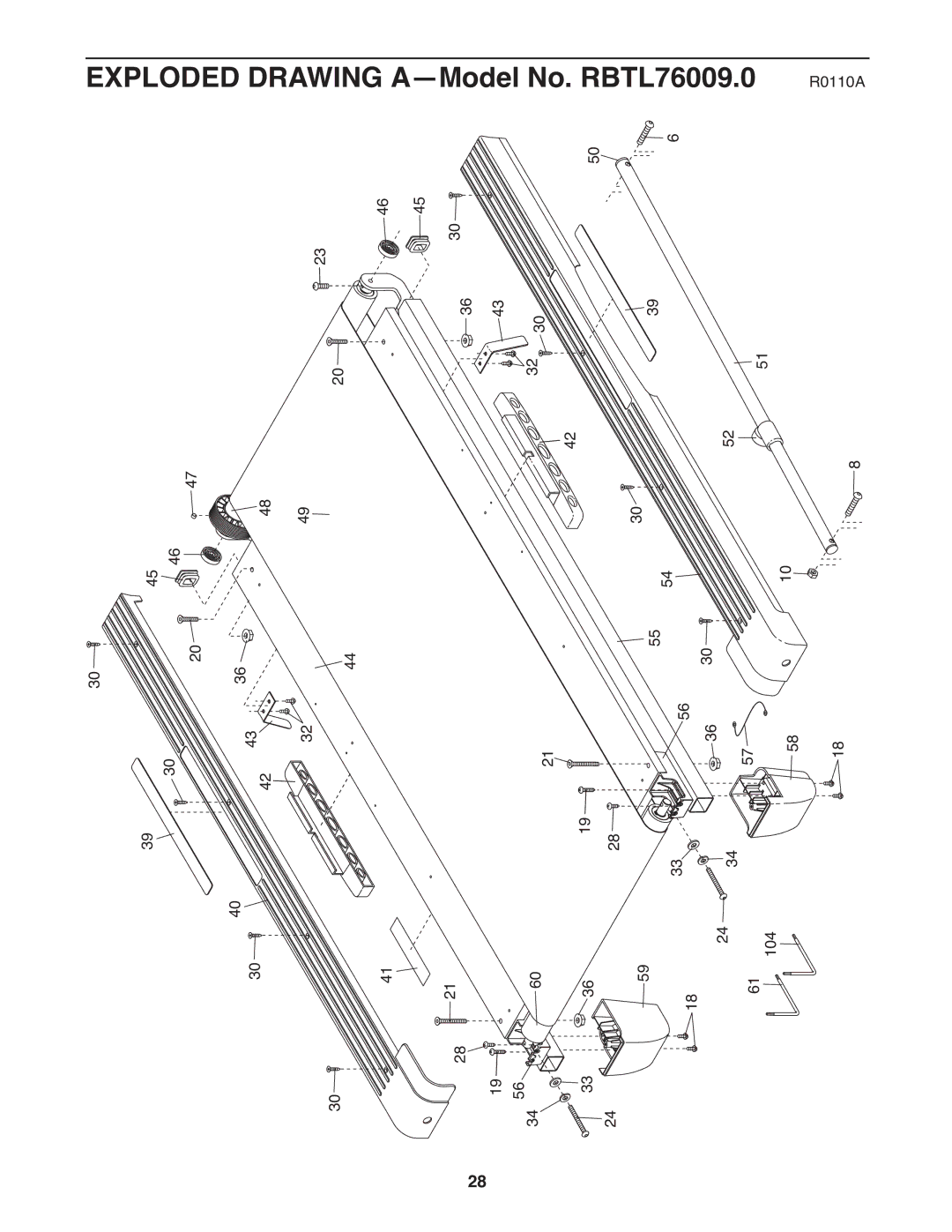 Reebok Fitness manual Exploded Drawing A-Model No. RBTL76009.0 R0110A 