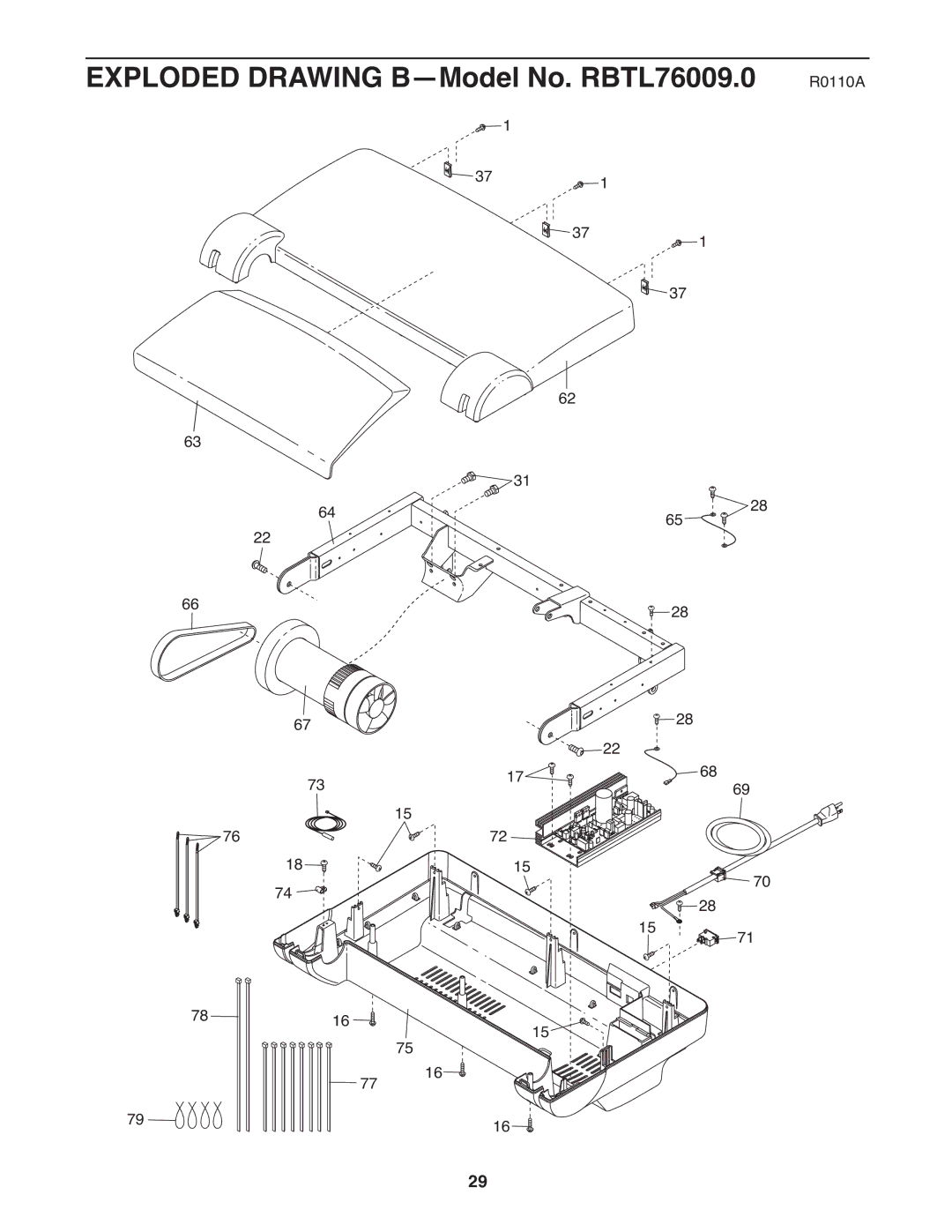 Reebok Fitness manual Exploded Drawing B-Model No. RBTL76009.0 R0110A 