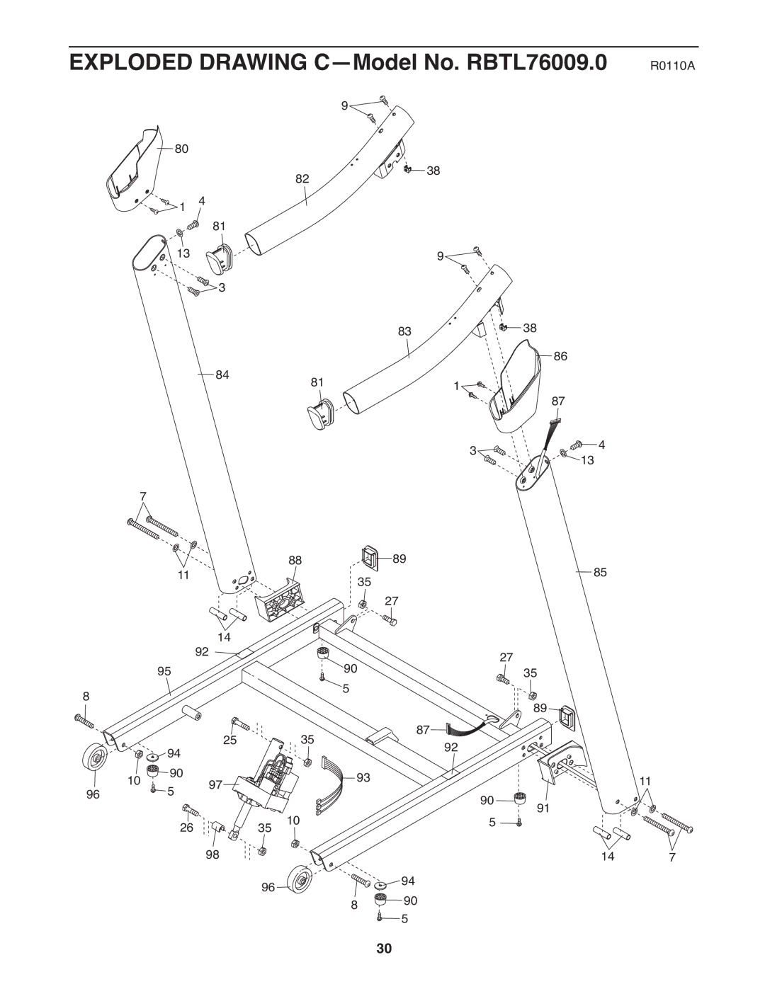 Reebok Fitness manual Exploded Drawing C-Model No. RBTL76009.0 R0110A 