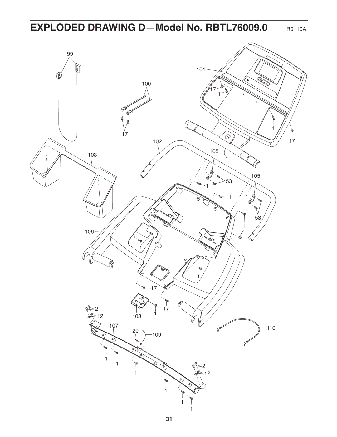 Reebok Fitness manual Exploded Drawing D-Model No. RBTL76009.0 R0110A 