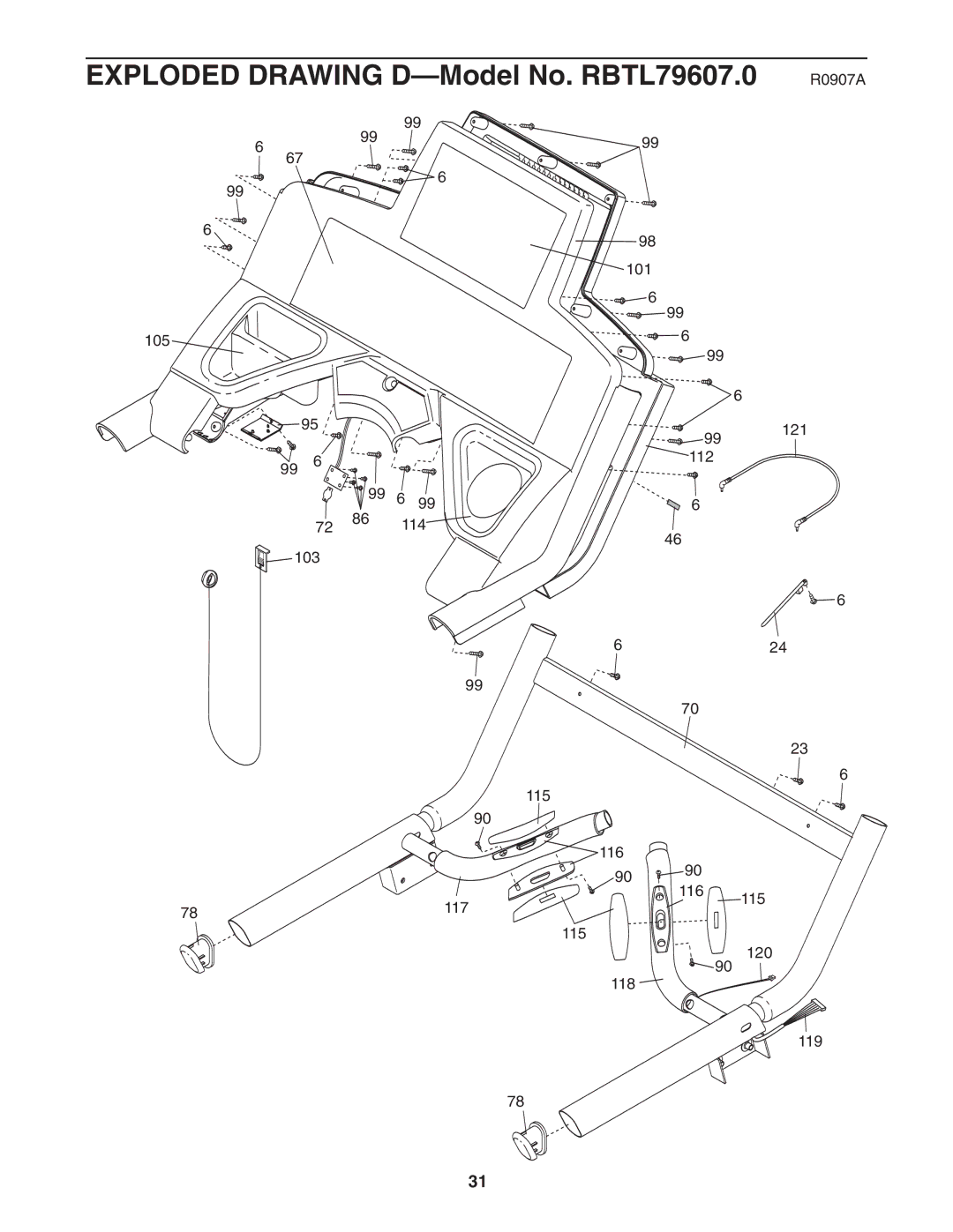 Reebok Fitness manual Exploded Drawing D-Model No. RBTL79607.0 R0907A 