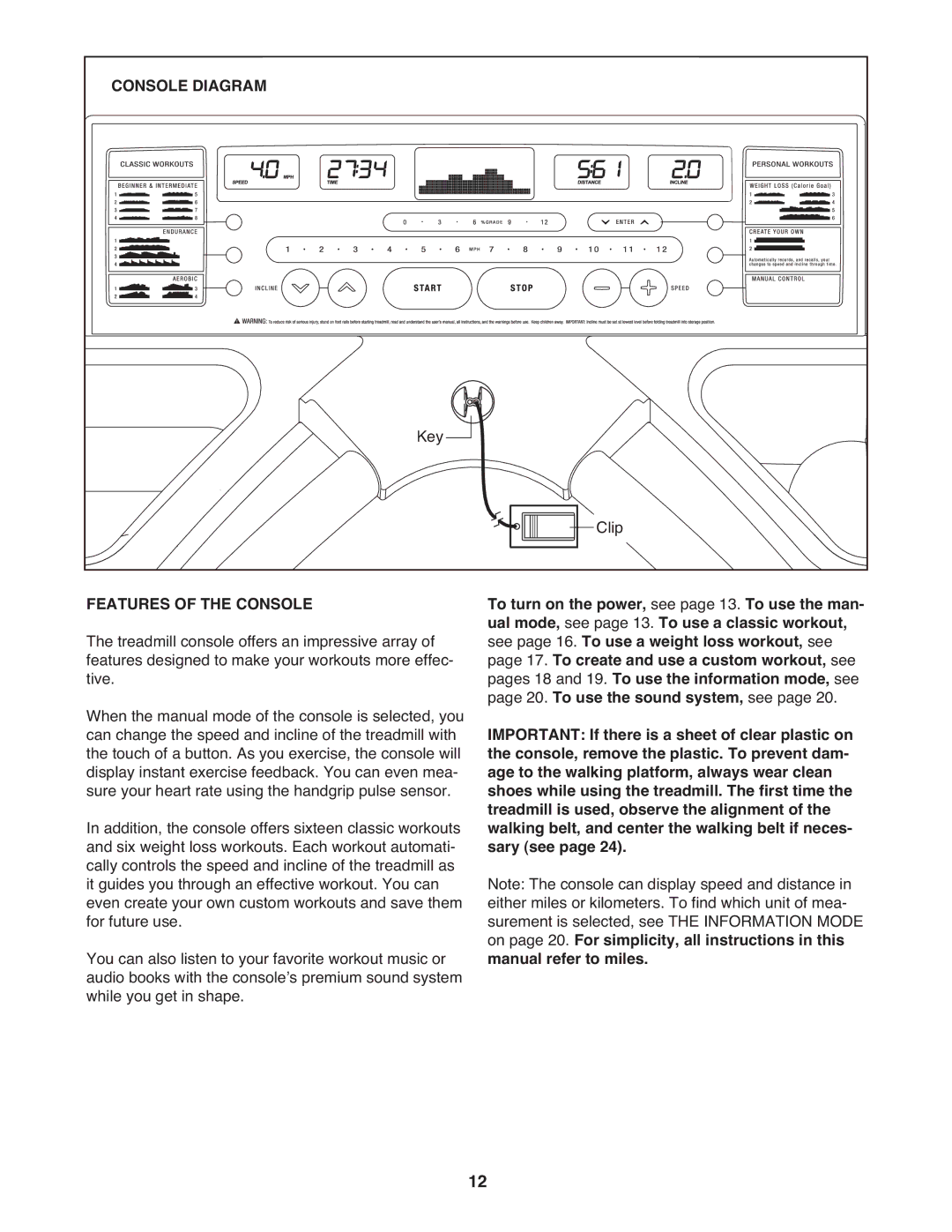 Reebok Fitness RBTL79607.1 manual Console Diagram, Features of the Console 