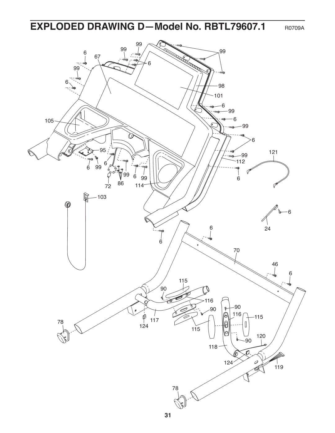 Reebok Fitness manual Exploded Drawing D-Model No. RBTL79607.1 R0709A 