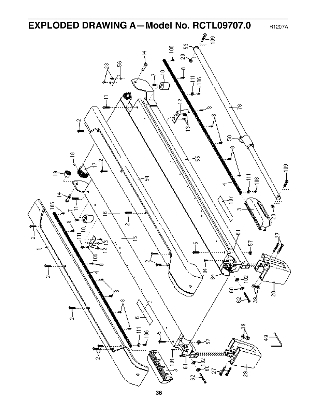 Reebok Fitness manual Exploded Drawing A-Model No. RCTL09707.0 R1207A 