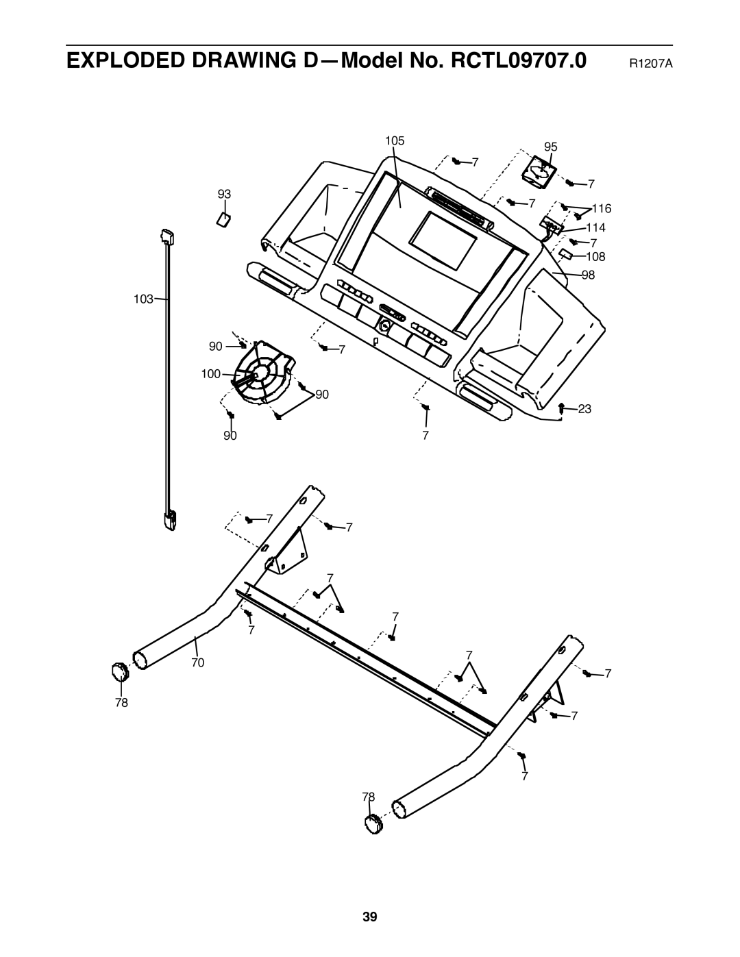 Reebok Fitness manual Exploded Drawing D-Model No. RCTL09707.0 R1207A 