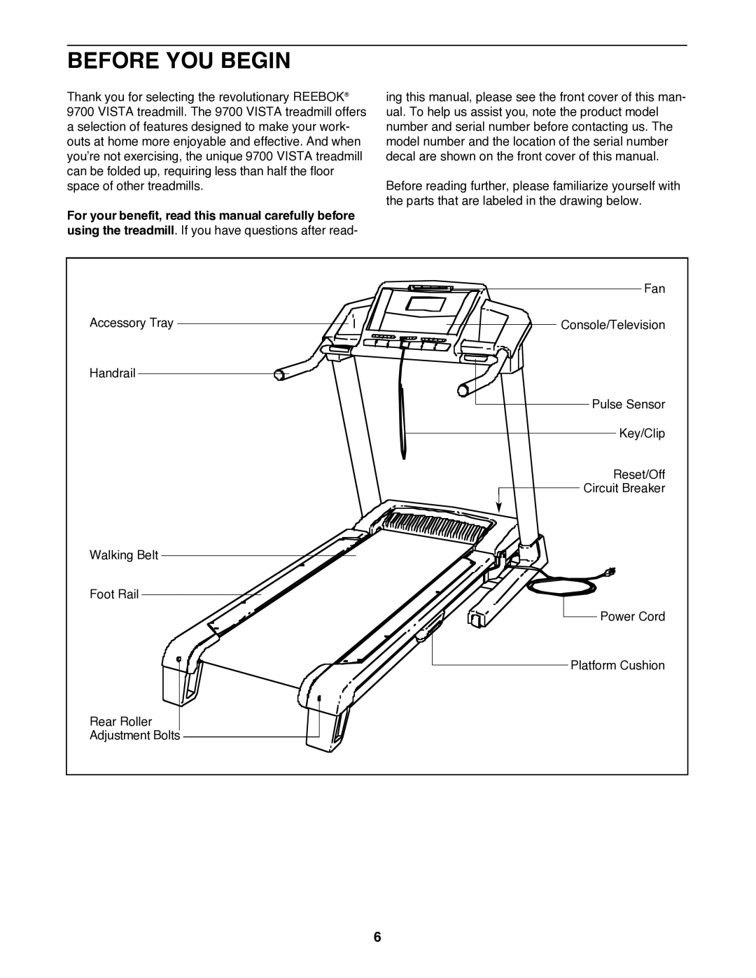 Reebok Fitness RCTL09707.0 manual Before YOU Begin 