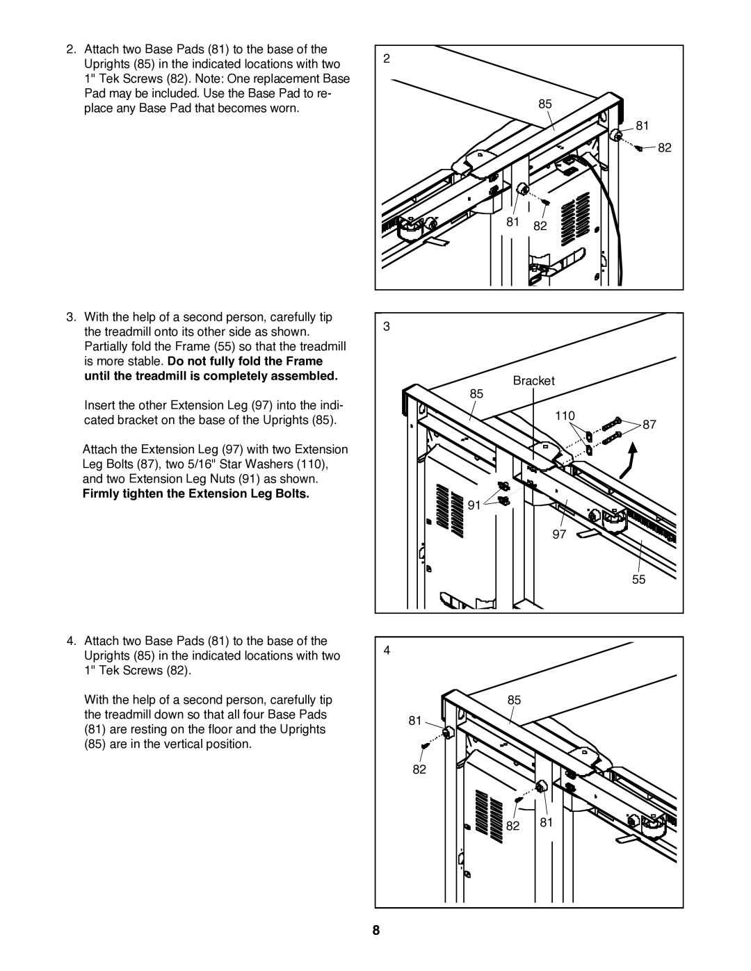 Reebok Fitness RCTL09707.0 manual Firmly tighten the Extension Leg Bolts 